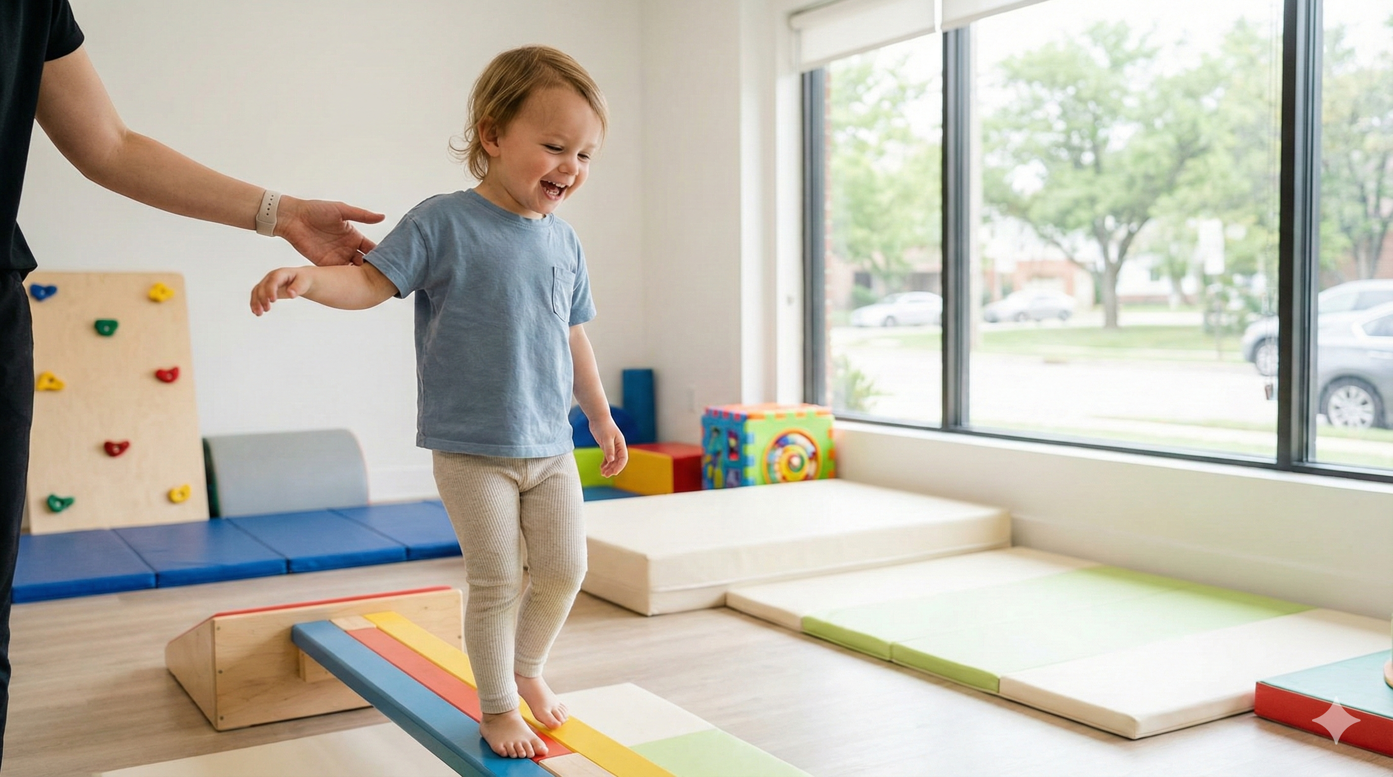Child doing balance exercise during therapy